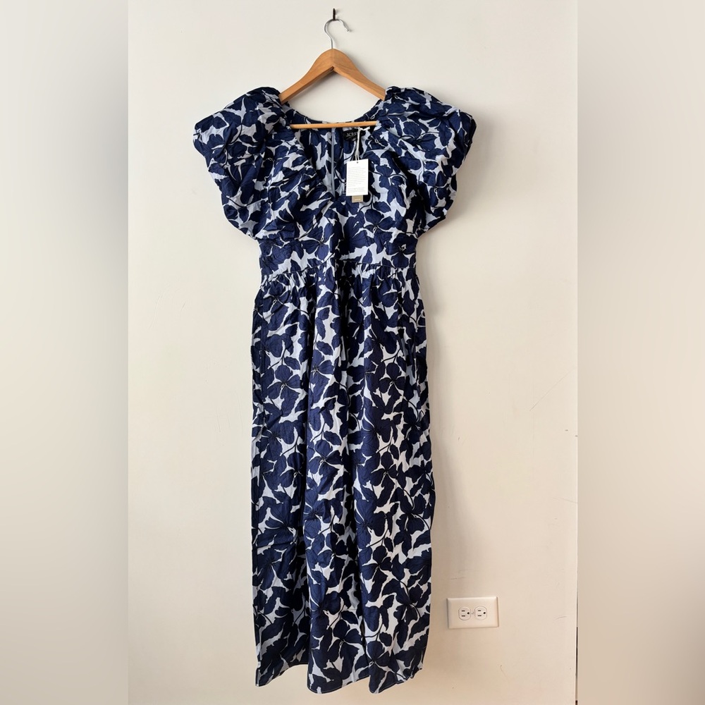 Cecily dress in floral cotton poplin J. Crew Blue and White Leaf Print Dress